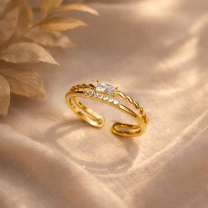 Moissanite CZ Statement Band Ring in 925 Silver Gold Plated