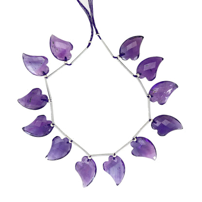 Natural Amethyst Carved Heart Shape Gemstone Beads 12 Pcs