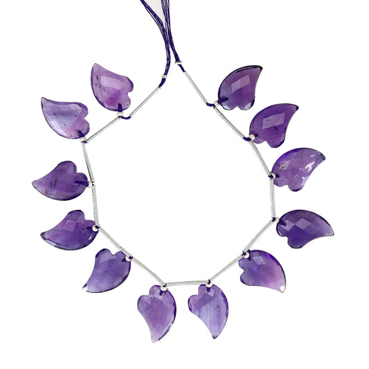 Natural Amethyst Carved Heart Shape Gemstone Beads 12 Pcs