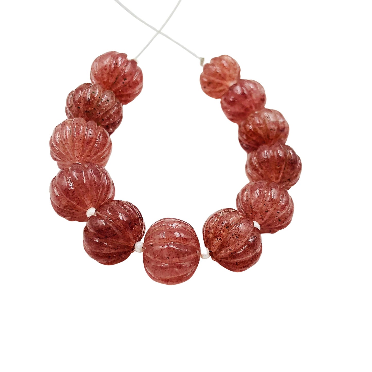 Natural Red Strawberry Carved Melon Shape Rondelle Gemstone Beads, Center Drill Carved Melon Beads Briolette, Size 10mm To 13mm, SKU-BBI1149