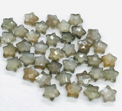 Natural Grey Moonstone Star Shape Gemstone , Hand Carved Star Shape Briolette, Size 10mm, Jewelry Making Beads. BBI138