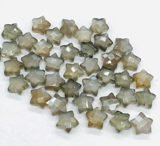 Natural Grey Moonstone Star Shape Gemstone , Hand Carved Star Shape Briolette, Size 10mm, Jewelry Making Beads. BBI138