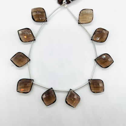 10 Pieces Natural Smoky Quartz Carved Fancy Cut Shape Gemstone Briolette Side Drill Beads Line | Faceted Gemstone Beads. BBI1002