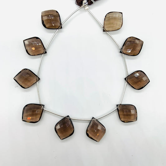 10 Pieces Natural Smoky Quartz Carved Fancy Cut Shape Gemstone Briolette Side Drill Beads Line | Faceted Gemstone Beads. BBI1002