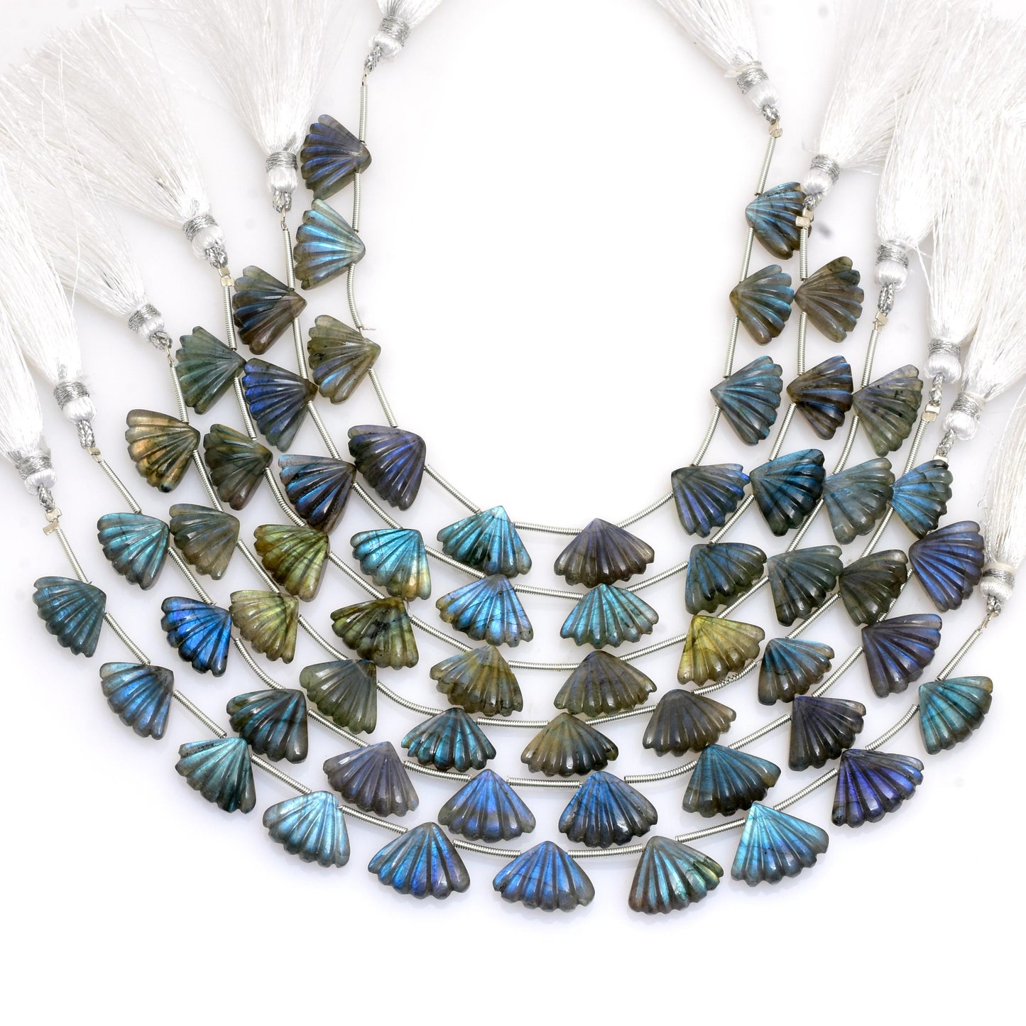 Natural Labradorite Fancy Shape Blue Flash Beads - Hand Carved Gemstone 10 Pcs