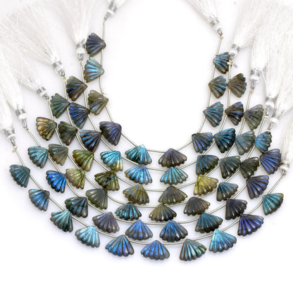 Natural Labradorite Fancy Shape Blue Flash Beads - Hand Carved Gemstone 10 Pcs