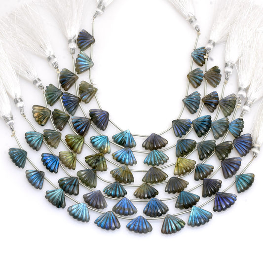 Natural Labradorite Fancy Shape Blue Flash Beads - Hand Carved Gemstone 10 Pcs