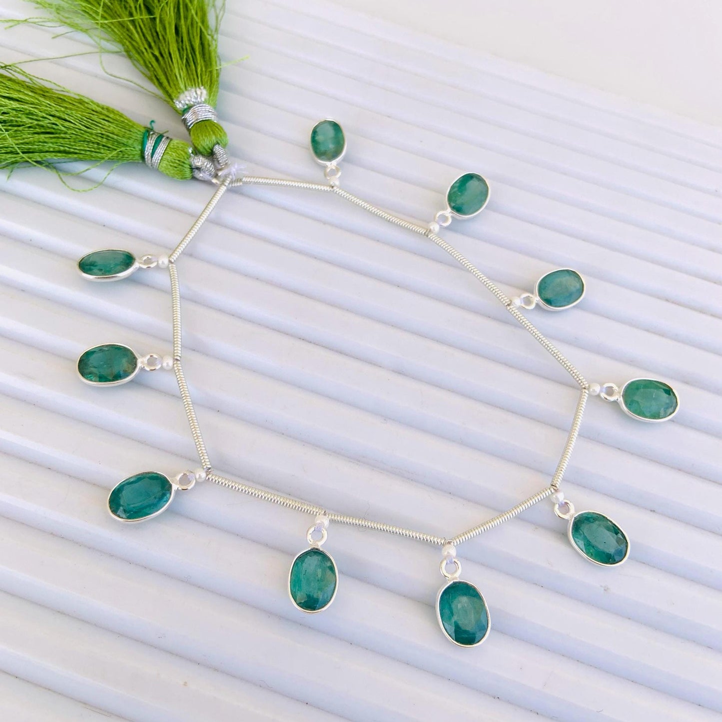 Natural Green Kyanite Oval Bezel Connector | Faceted Cutstone | 10 Pcs