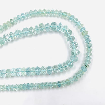 Natural Blue Aquamarine Faceted Rondelle Gemstone Beads