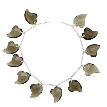 12 pcs Smoky Quartz carved HEART Shape facetted Briolette | Wholesale Natural Gemstone Beads | Face Drill | High Quality | Jewelry Making