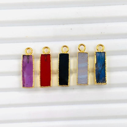 5 Pcs Mix gemstone Smooth Baguette Shape for wedding jewelry Gold Bezel Connector for pendent Natural Mix Gemstone for earring Size 4x15mm