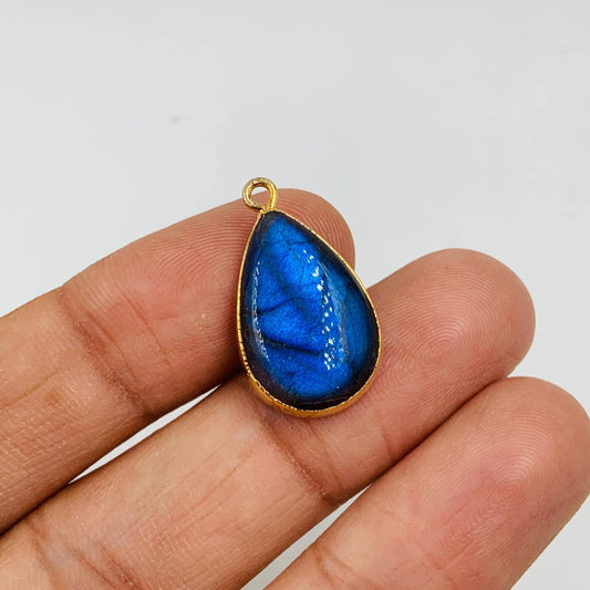 1 Pieces Natural Blue Flashy Labradorite Smooth Pear Shape Gemstone Gold Bezel Connector Jewelry Making Size 14x20mm Connectors for pendent