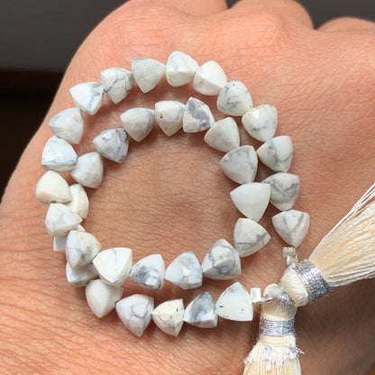 Natural Howlite Faceted Briolette Trillion Shape gemstone beads, Straight Drilled, 8 Inches Strand, Size 6mm BBI959