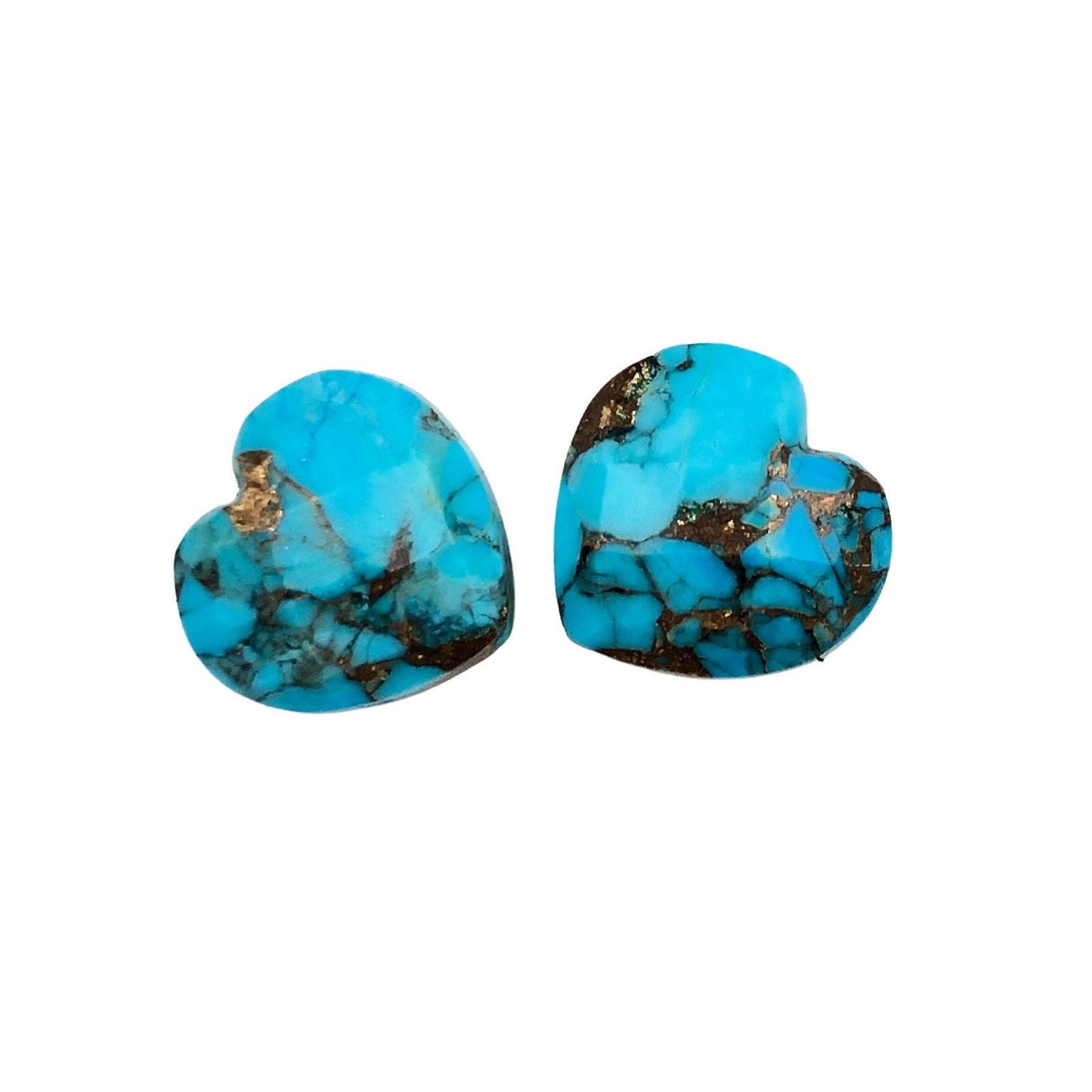 2 Pieces Copper Turquoise Faceted Heart Shape Gemstone, Size 10mm, Hand Carved Briolette, Loose Gemstone For Jewelry Making , SKU-BBI312