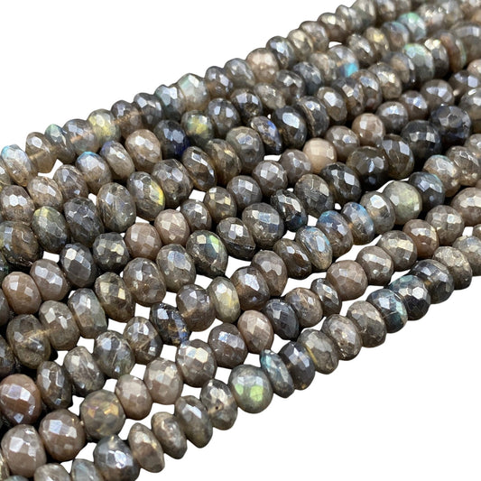 AAA Blue Flash Labradorite Rondelle Beads, Faceted Gemstone Strand, 16 Inch