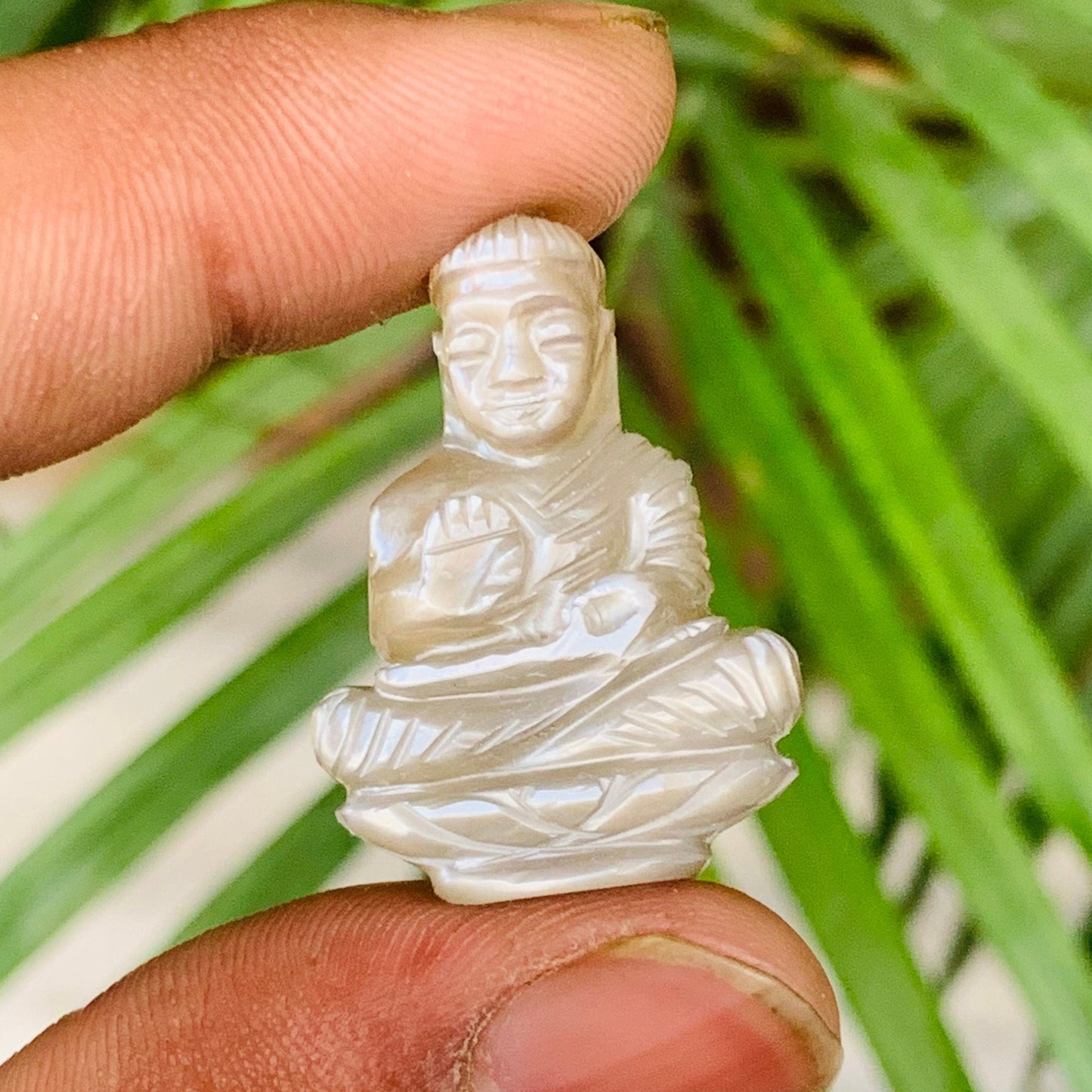 Natural Grey Moonstone Buddha Hand Carved Gemstone Statue