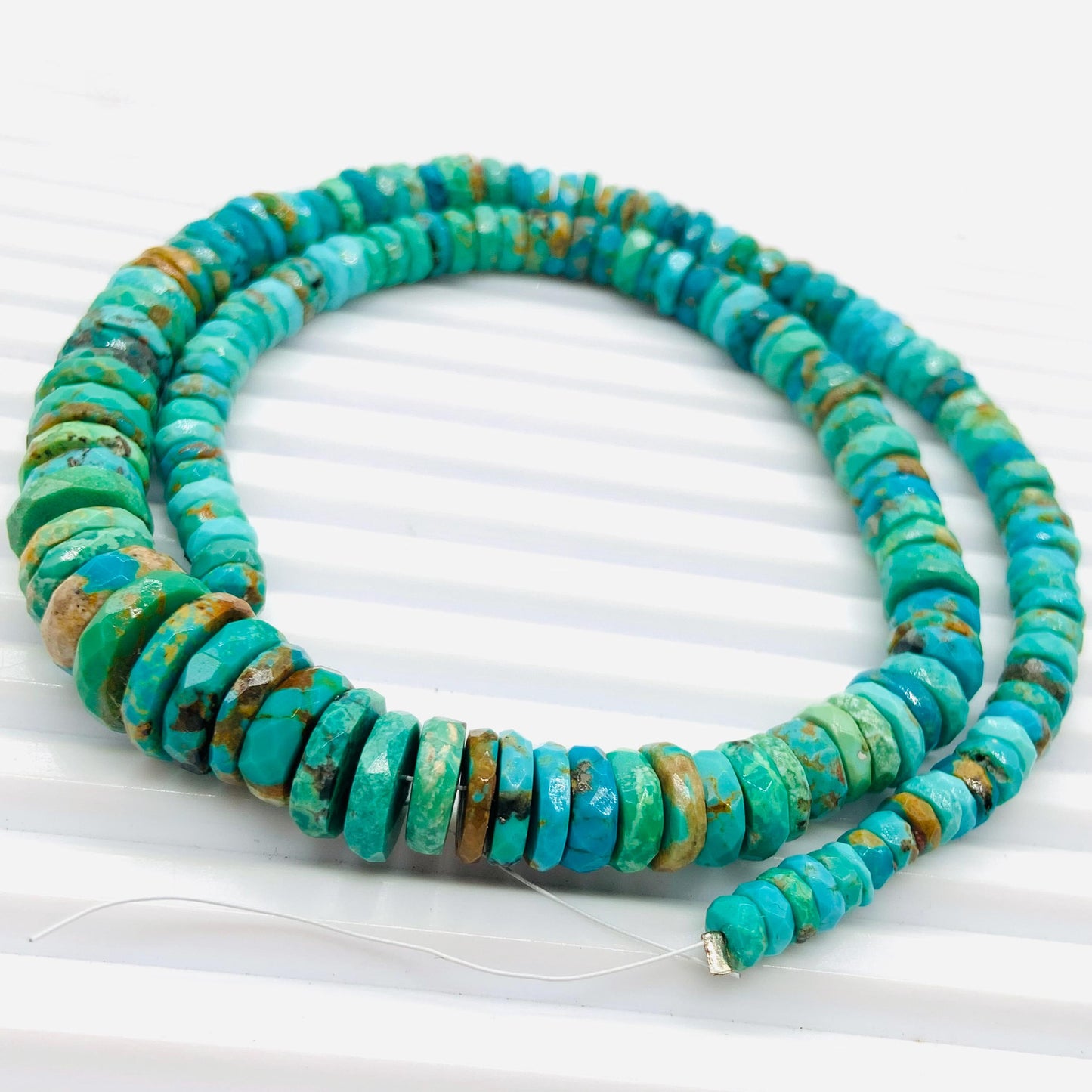 Arizona Turquoise Faceted Tyre Beads 16" Strand 5–12mm | Gemstone Jewelry Making