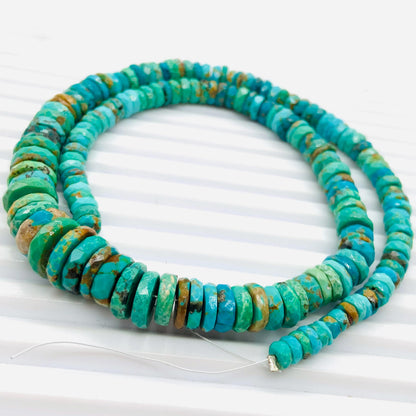 Arizona Turquoise Faceted Tyre Beads 16" Strand 5–12mm | Gemstone Jewelry Making