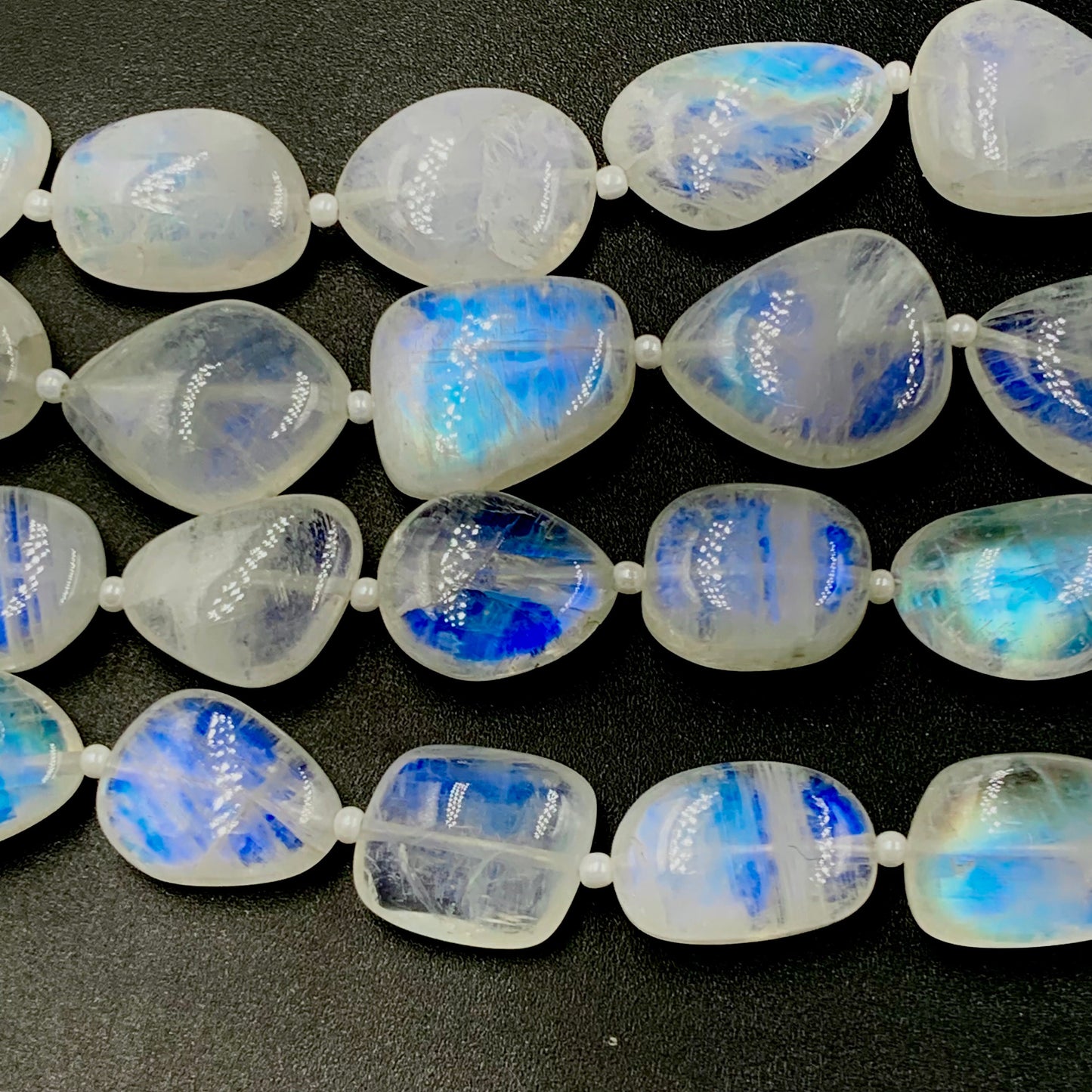 14 Pieces AAA Quality Natural White Rainbow Smooth Organic Oval  Gemstone , Blue Flashy Beads , Beads For Jewelry ,   SKU - 202