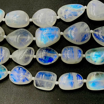 14 Pieces AAA Quality Natural White Rainbow Smooth Organic Oval  Gemstone , Blue Flashy Beads , Beads For Jewelry ,   SKU - 202