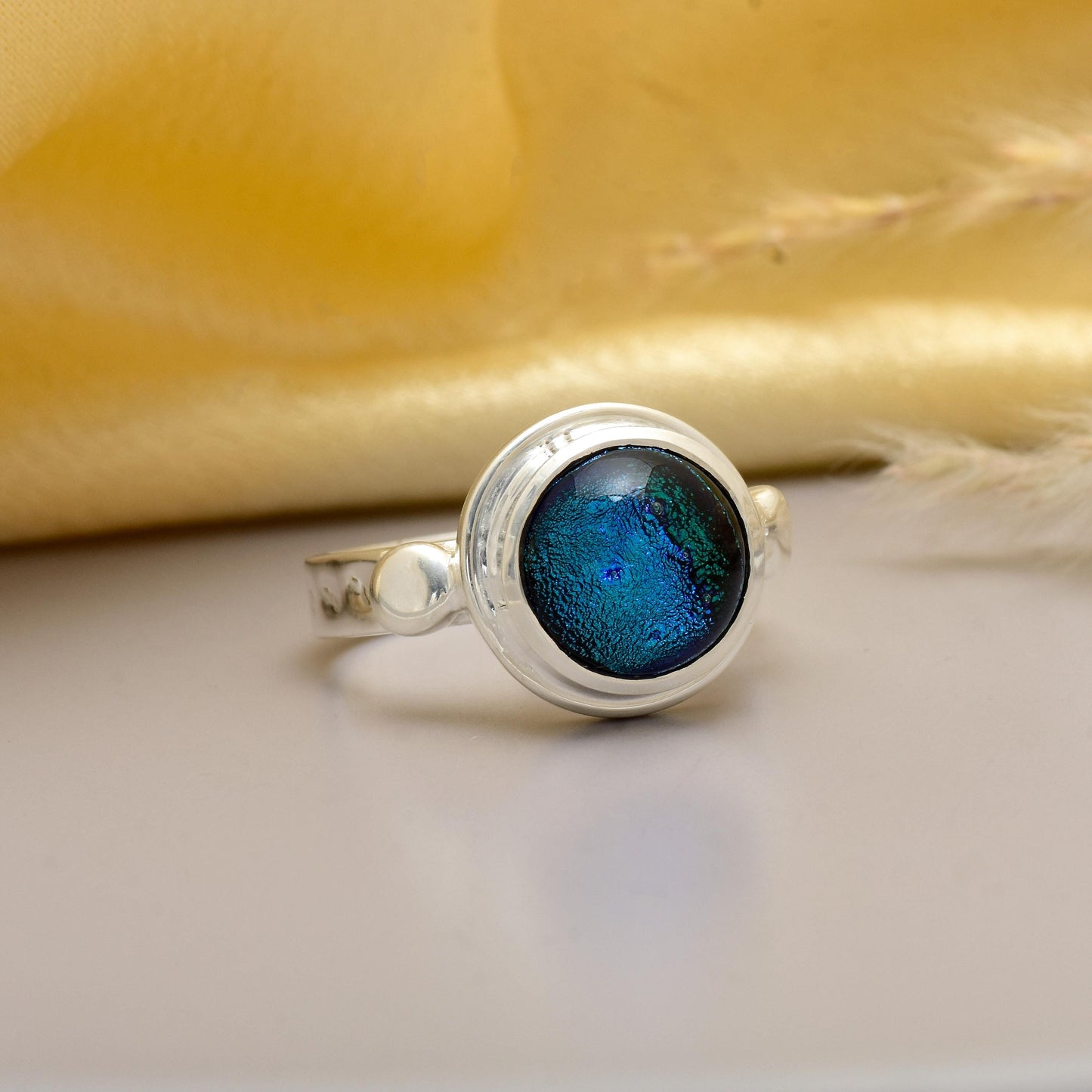 925 Sterling Silver Rainbow Dichroic Glass Ring