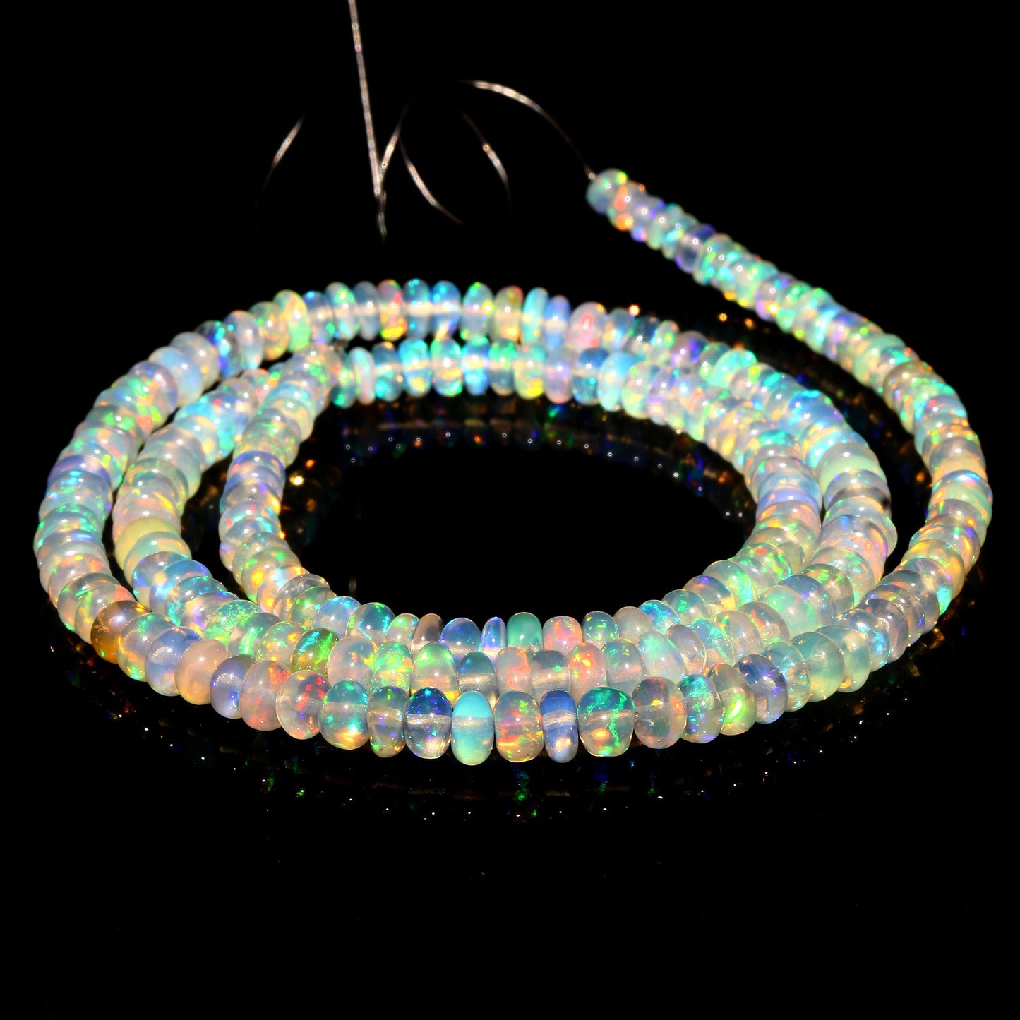AAA Natural White Ethiopian Opal Smooth Rondelle Beads 6.5mm–7mm