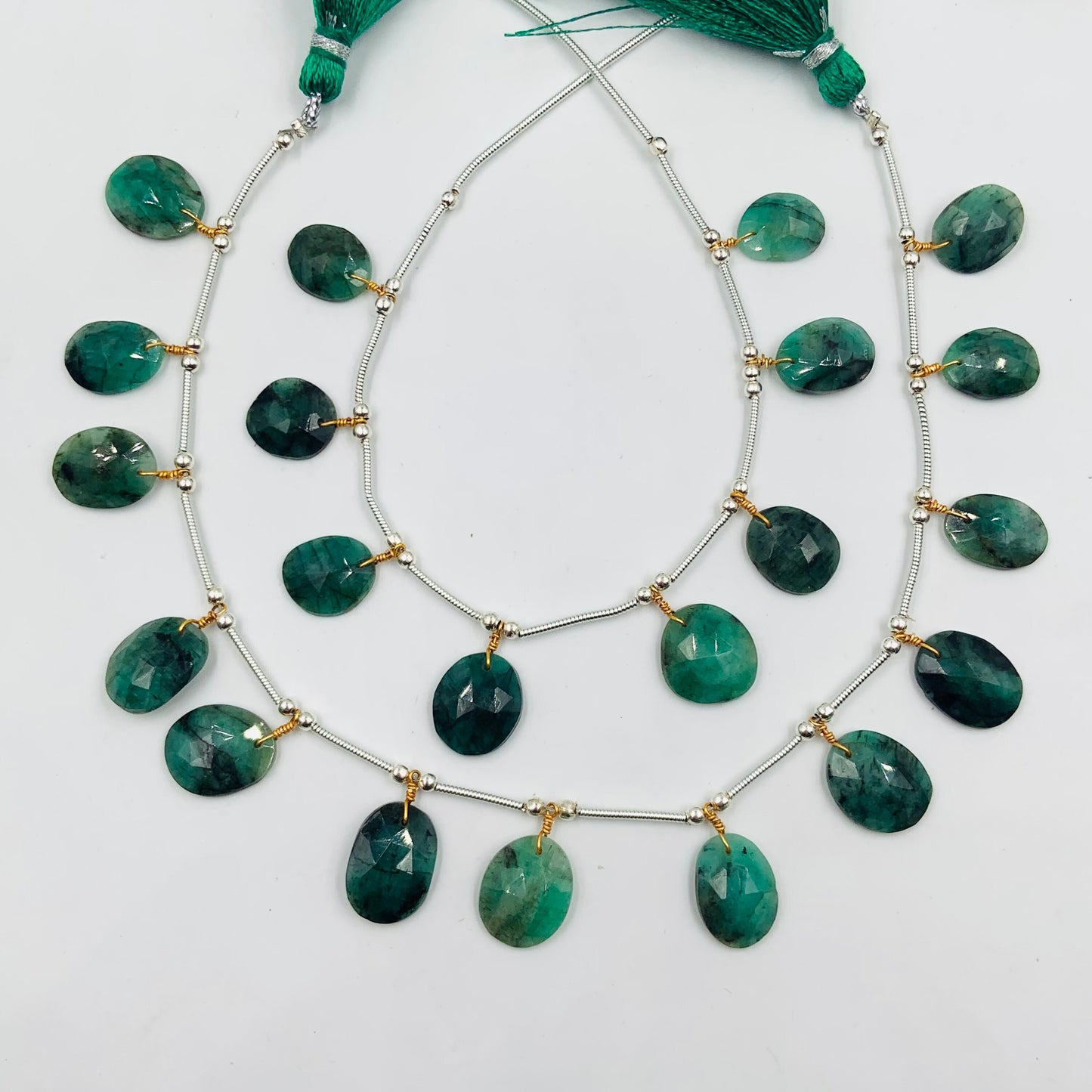 8 Pieces Natural Emerald Rose Cut Slices Cabochons , Free Form Shape Cabochon, Faceted Rose Cut Flat Back Cabochons, Cut Stones Cabochons.