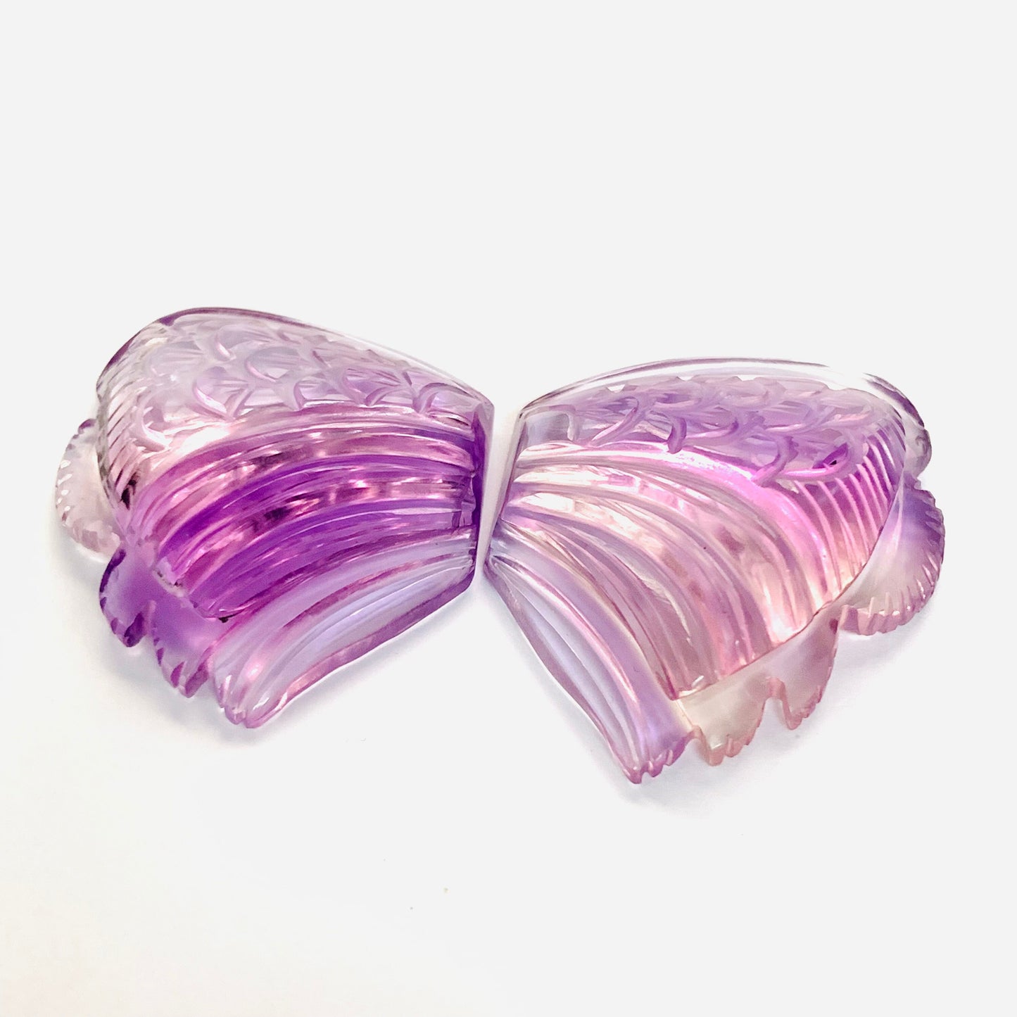1 Pair Natural Amethyst Hand Carved Flower Shape Briolette Beads, Handmade Carving Pair Gemstone Size - 31X26X8mm