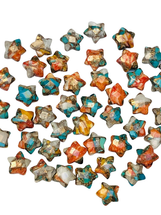 2 Pieces Spiny Oyster Copper Turquoise Faceted Star Shape Gemstone, Size 10mm, Loose Gemstone For Jewelry Making, SKU-BBI135