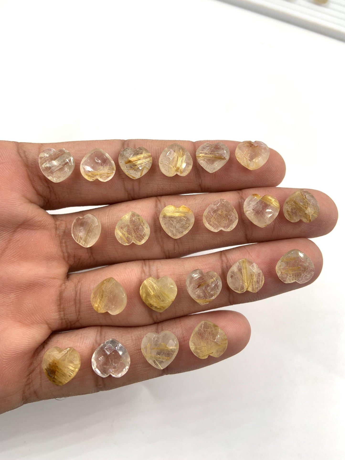 2 Pieces Natural Golden Rutile Faceted Heart Shape Gemstone, Size 10mm, Hand Carved Heart Briolette, Jewelry Making Beads, SKU - BBI318