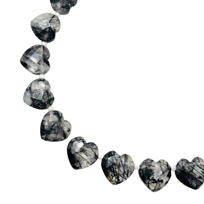 Natural Black Rutile Hand Carved Heart Shape Gemstone Beads , Faceted Carved Heart Shape Gemstone Briolette , Size 10mm, SKU-BBI339