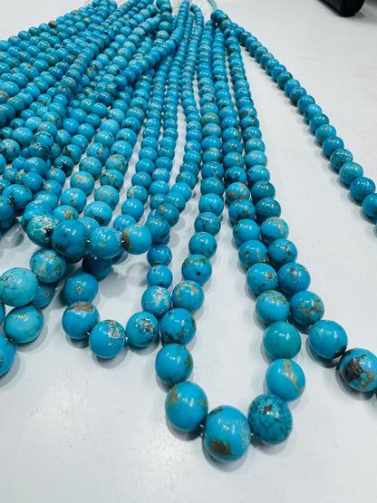 Arizona Turquoise Smooth Round Beads 16" Strand | Polished Gemstone Beads for Jewelry