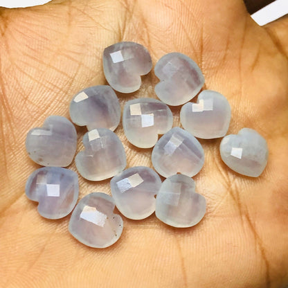 Natural Blue Lace Faceted Carved Heart Shape Loose Gemstone Beads, Carved Heart Shape Gemstone Briolette, Gemstone Beads BBI317