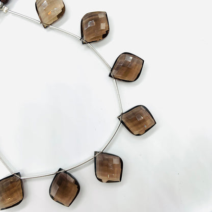 10 Pieces Natural Smoky Quartz Carved Fancy Cut Shape Gemstone Briolette Side Drill Beads Line | Faceted Gemstone Beads. BBI1002