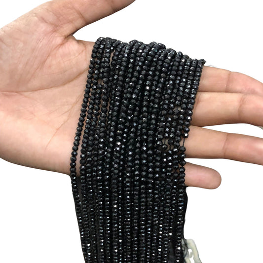 AAA Natural Black Spinel Faceted Rondelle Beads | 3mm | 5 Strands, 12 Inch