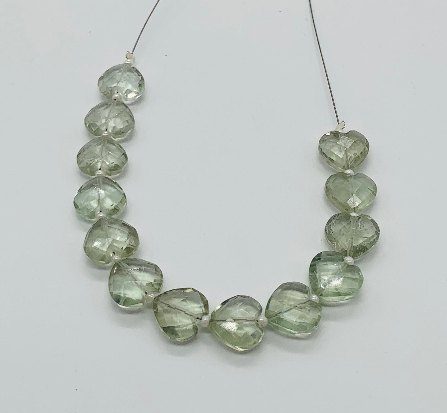 Natural Green Amethyst Faceted Heart Gemstone Beads 10 mm