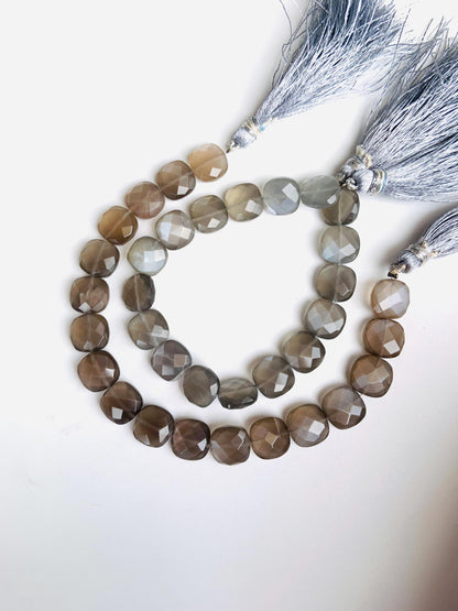 Natural Grey moonstone Faceted Cushion Shape Gemstone Center drill cushion for Jewelry Making Square shape gemstone gift for her Size 10mm