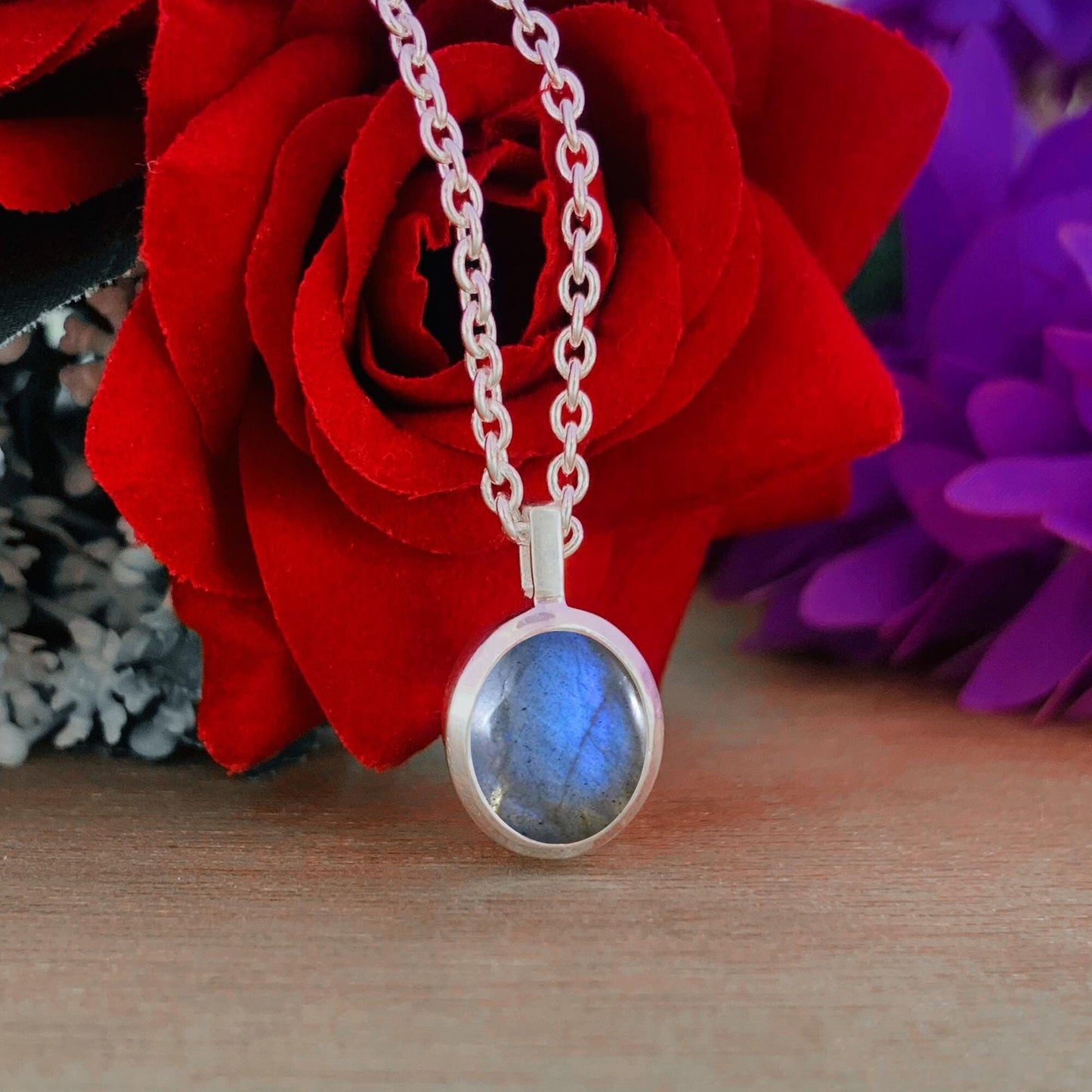 925 Sterling Silver Labradorite Pendant -  Gold Plated Necklace