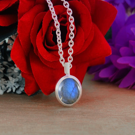 925 Sterling Silver Labradorite Pendant -  Gold Plated Necklace