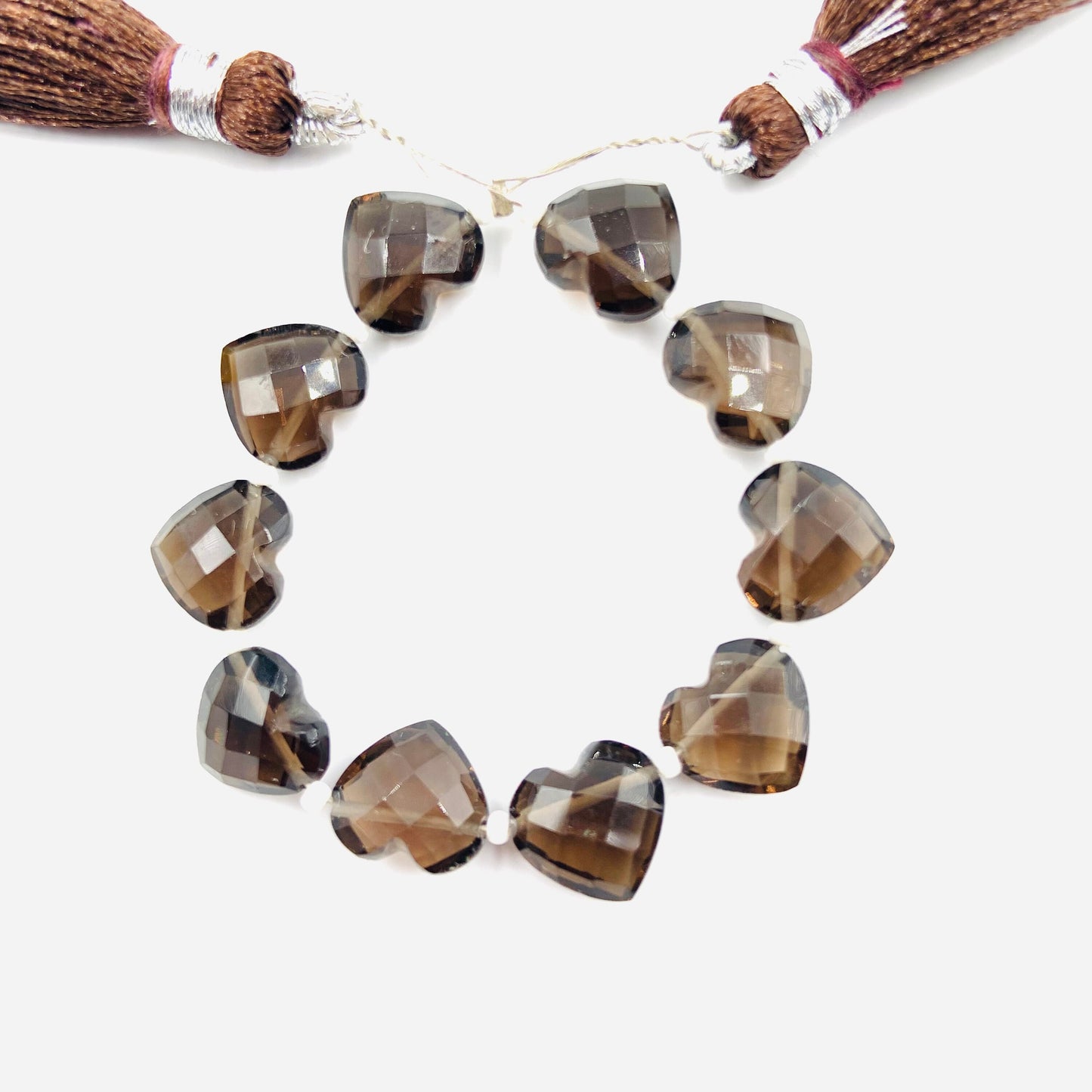 10 Pcs Natural Smoky Quartz Carved Heart shape Gemstone Briolette, Faceted Heart Shape Side Drilled Beads, Beads For Jewelry, SKU-BBI310