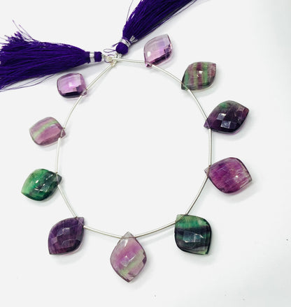 10 Pieces Natural Multi Fluorite Carved Fancy Cut Shape Gemstone Briolette Side Drill Beads Line | Faceted Gemstone Beads BBI1019