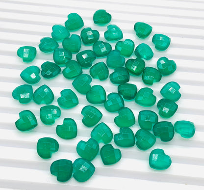 Natural Green Onyx Hand Carved Heart Shape Loose Gemstone Beads , Carved Heart Shape Gemstone Briolette's ,Loose Beads , 10mm