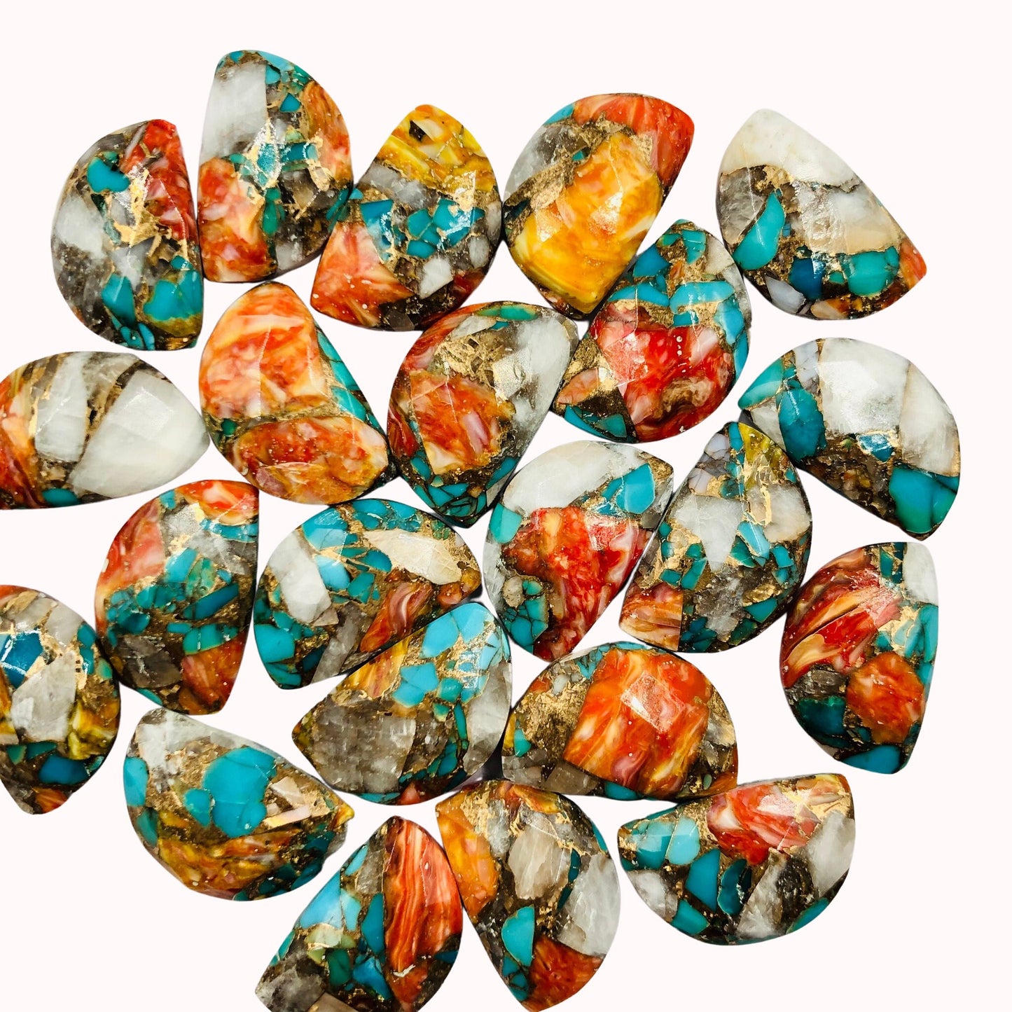 2 Pieces Spiny Oyster Copper Turquoise gemstone, Half Moon D - Shape gemstone, Earring Components, Half moon, Size 10x16mm, SKU - BBI243