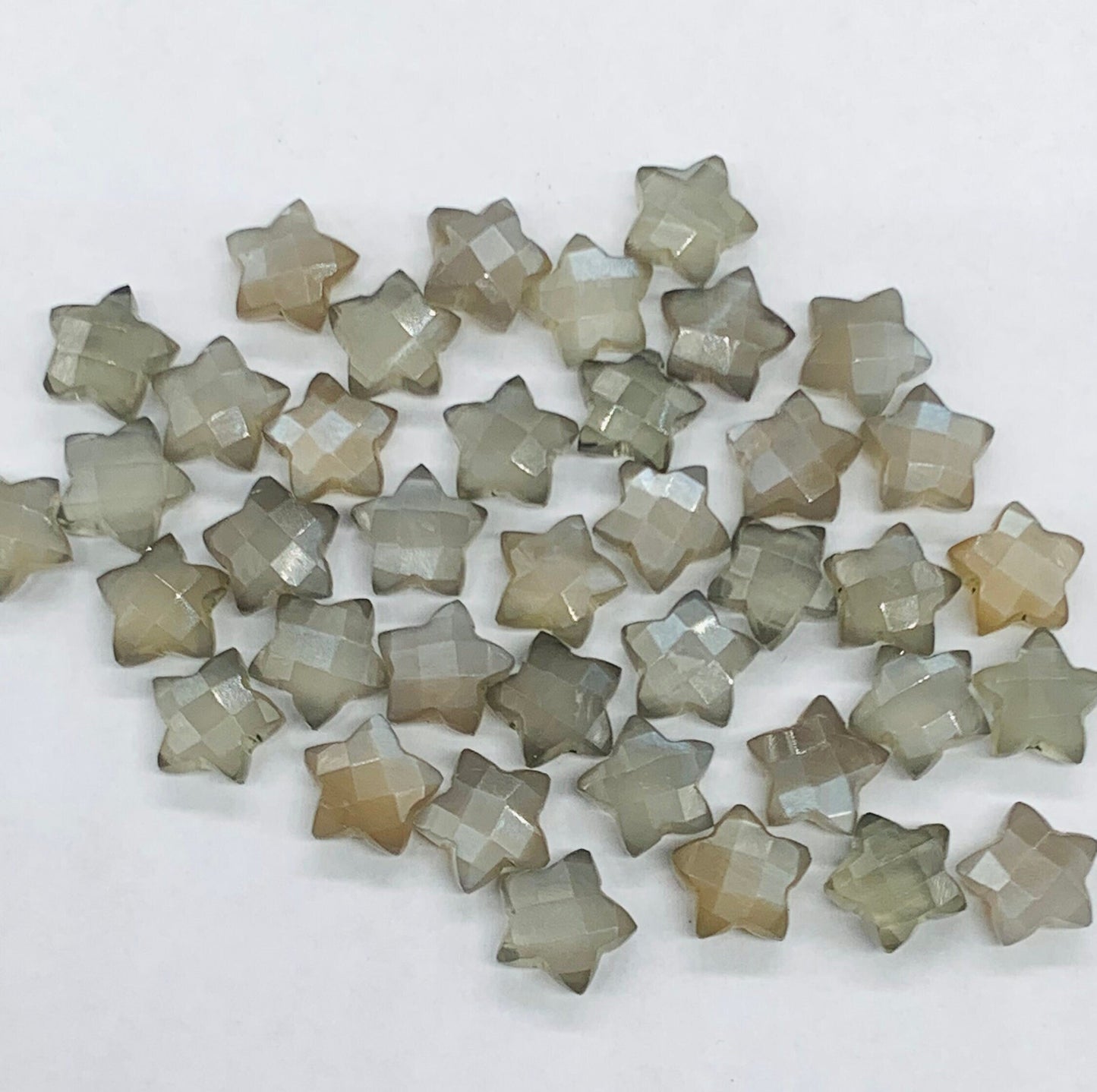 Natural Grey Moonstone Star Shape Gemstone , Hand Carved Star Shape Briolette, Size 10mm, Jewelry Making Beads. BBI138