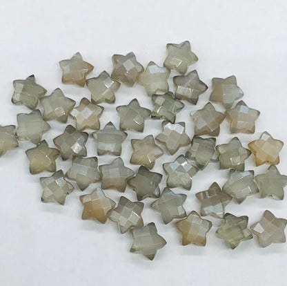Natural Grey Moonstone Star Shape Gemstone , Hand Carved Star Shape Briolette, Size 10mm, Jewelry Making Beads. BBI138