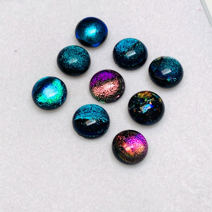 12 Pcs Dichroic Glass Cabochons, Shimmering Rainbow Stones, 10mm