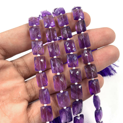 Natural Amethyst Rectangle Faceted Gemstone Beads - Center Drill Chicklet Briolette