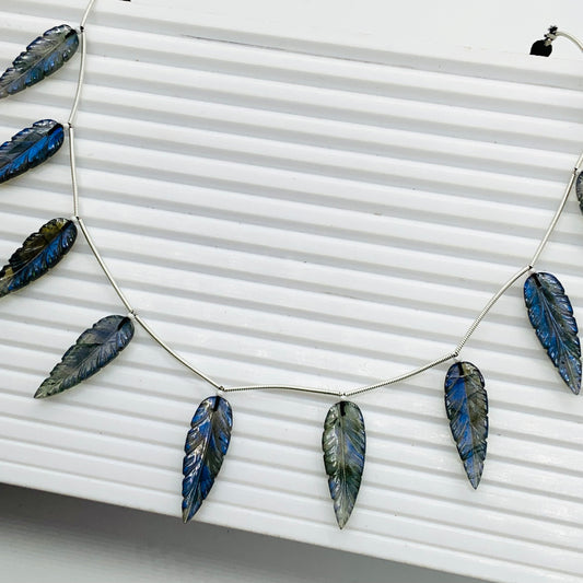 Natural Labradorite Leaf Beads, AAA Blue Flash, 10 Pcs