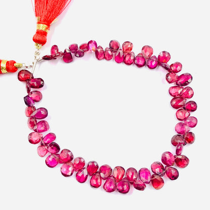 Natural Rhodolite Garnet Gemstone Pear Briolette Beads | Natural Rhodolite Semi Precious Gemstone Faceted Beads 8 Inch Strand