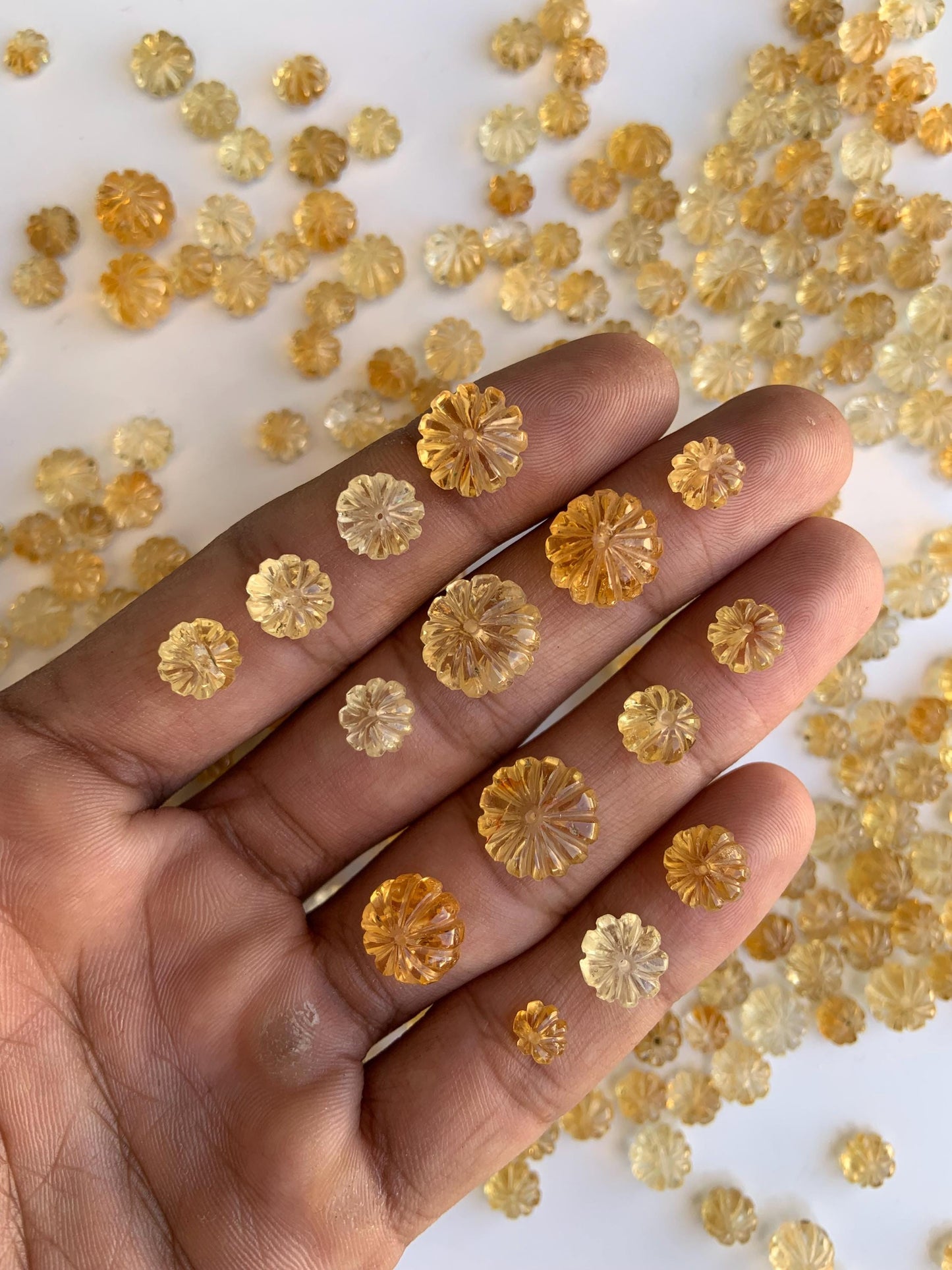 Natural Citrine Carved Melon Rondelle Beads 8 Inch Strand | Center Drill Fancy Briolette Gemstone